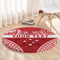 Personalised Toa Samoa Rugby Spirit Round Carpet Red Samoan Tribal Pattern - Polynesian Pride