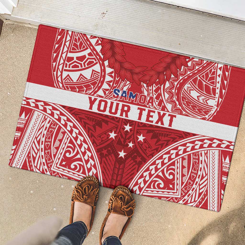 Personalised Toa Samoa Rugby Spirit Rubber Doormat Red Samoan Tribal Pattern - Polynesian Pride