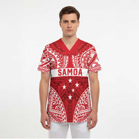 Personalised Toa Samoa Rugby Spirit Scrub Top Red Samoan Tribal Pattern - Polynesian Pride