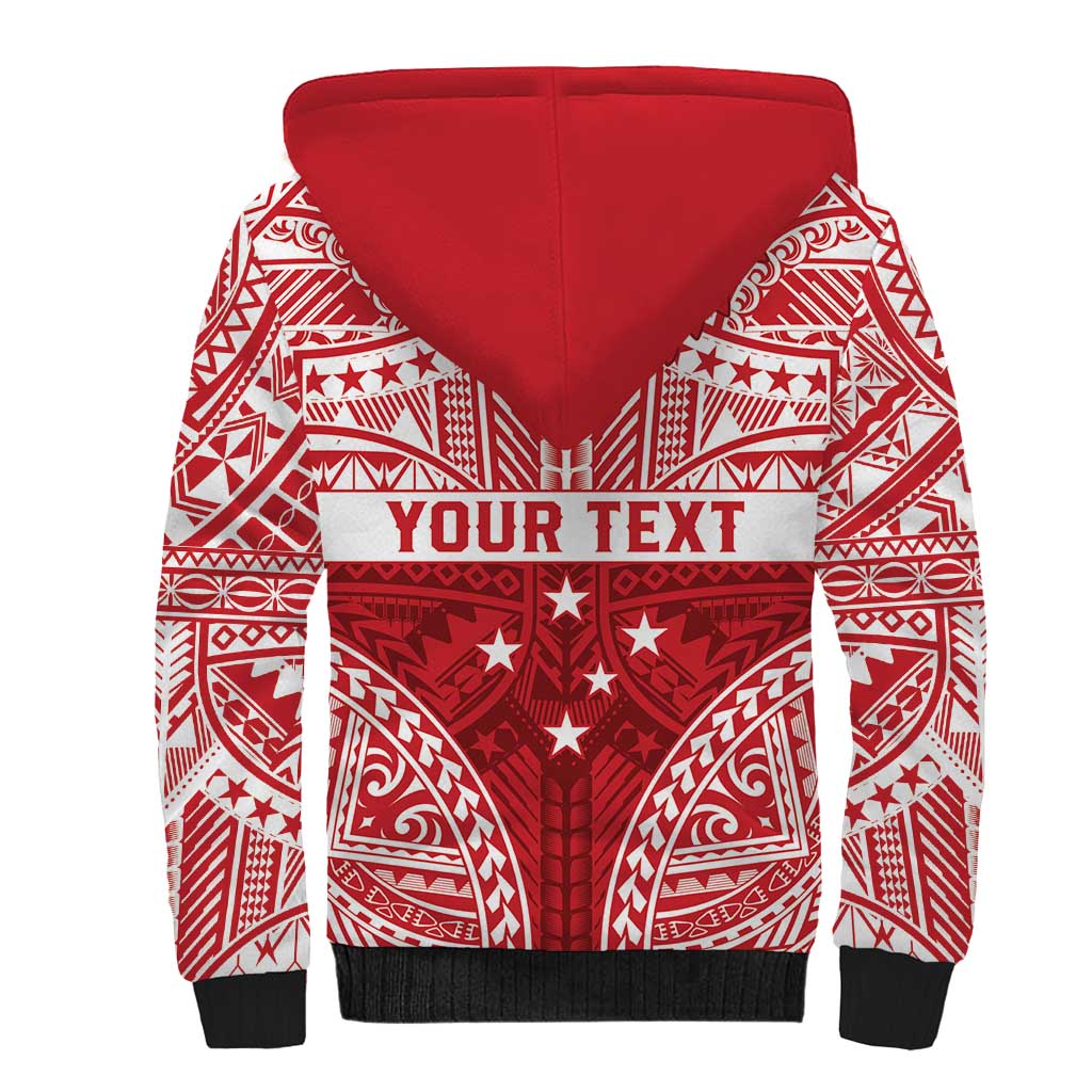 Personalised Toa Samoa Rugby Spirit Sherpa Hoodie Red Samoan Tribal Pattern - Polynesian Pride