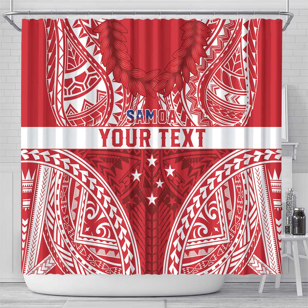 Personalised Toa Samoa Rugby Spirit Shower Curtain Red Samoan Tribal Pattern - Polynesian Pride