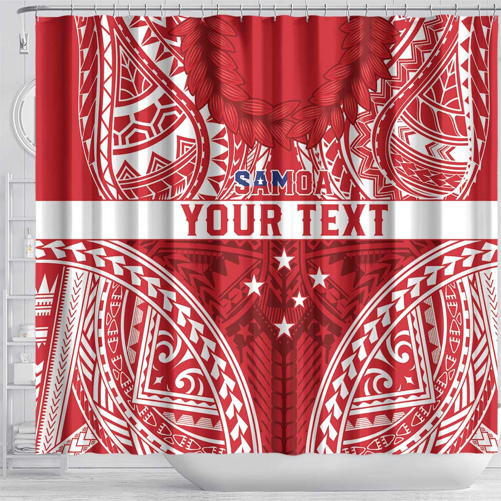 Personalised Toa Samoa Rugby Spirit Shower Curtain Red Samoan Tribal Pattern - Polynesian Pride