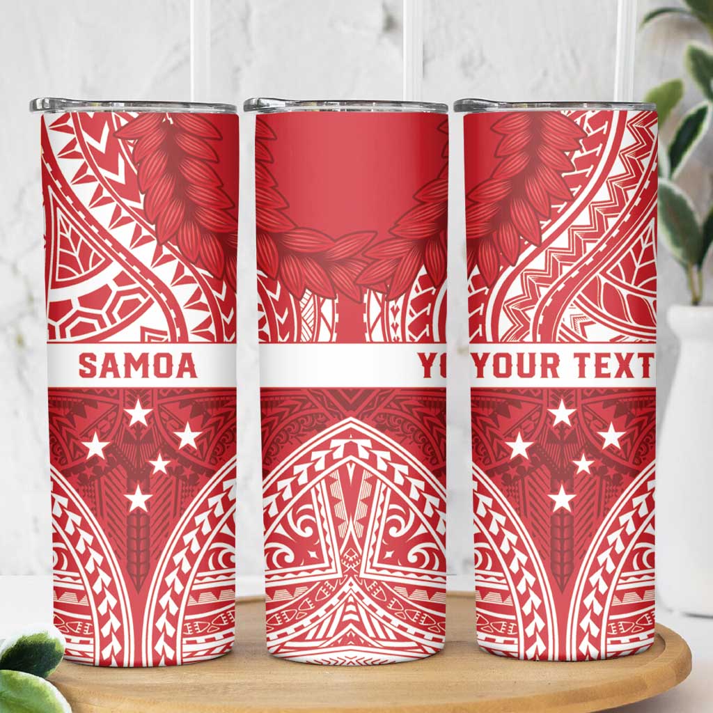 Personalised Toa Samoa Rugby Spirit Skinny Tumbler Red Samoan Tribal Pattern - Polynesian Pride