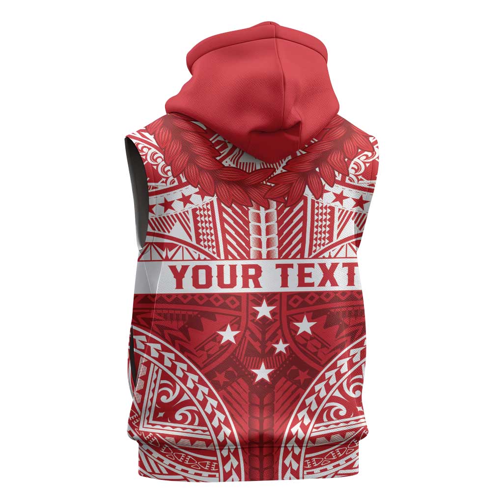 Personalised Toa Samoa Rugby Spirit Sleeveless Hoodie Red Samoan Tribal Pattern - Polynesian Pride
