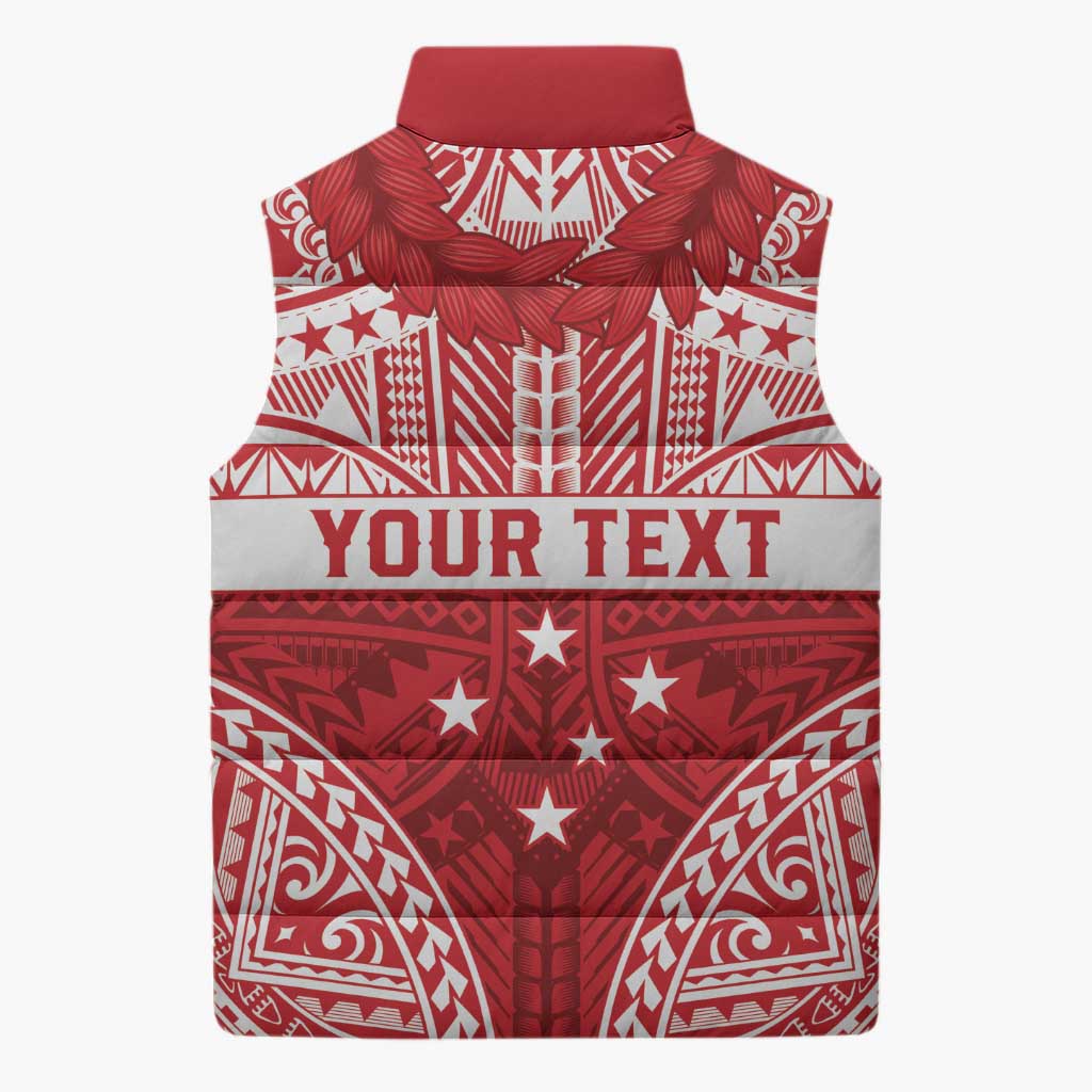 Personalised Toa Samoa Rugby Spirit Sleeveless Puffer Jacket Red Samoan Tribal Pattern - Polynesian Pride