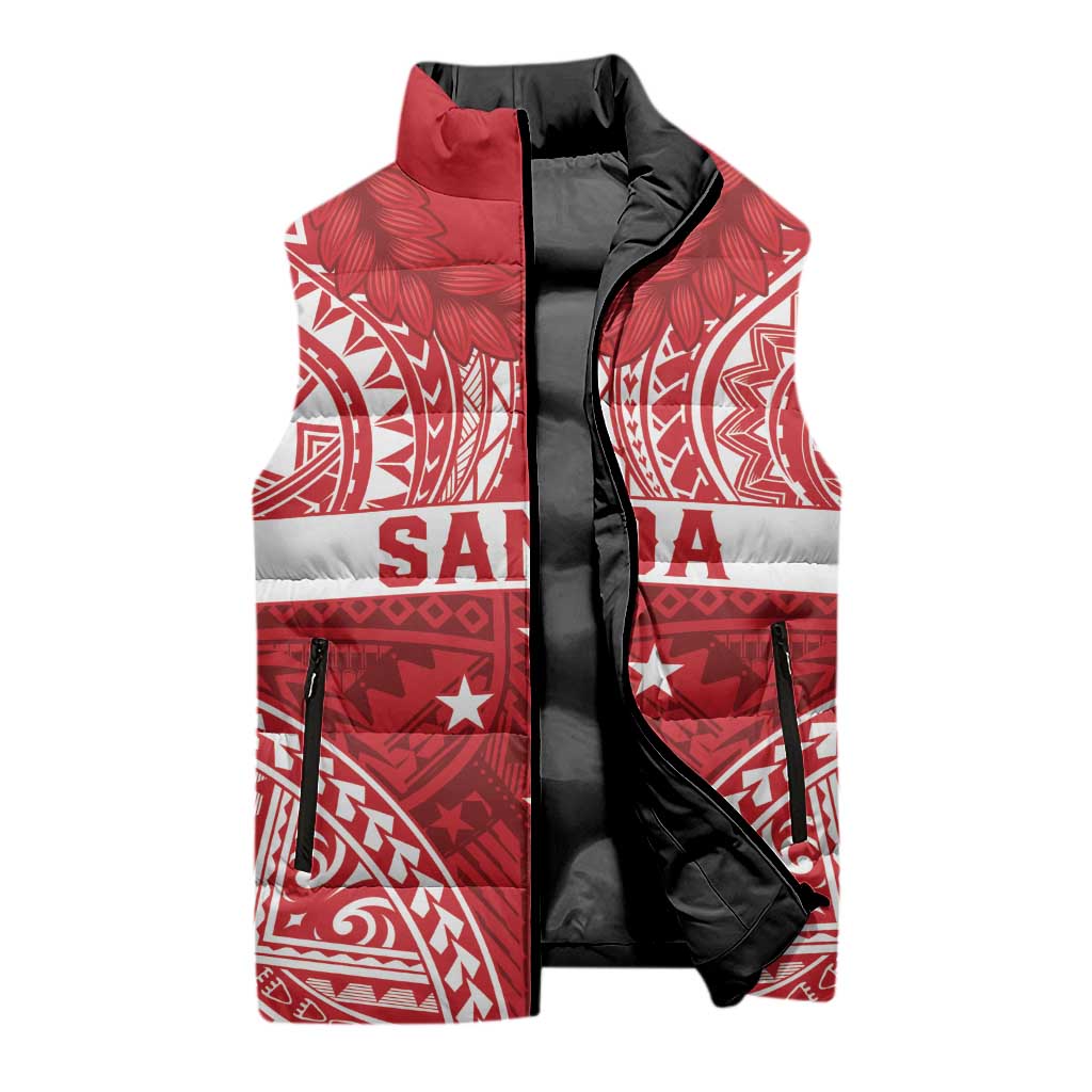 Personalised Toa Samoa Rugby Spirit Sleeveless Puffer Jacket Red Samoan Tribal Pattern - Polynesian Pride