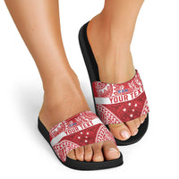 Personalised Toa Samoa Rugby Spirit Slide Sandals Red Samoan Tribal Pattern - Polynesian Pride