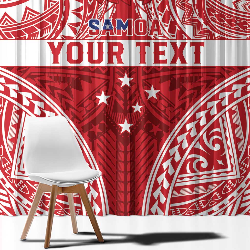 Personalised Toa Samoa Rugby Spirit Window Curtain Red Samoan Tribal Pattern - Polynesian Pride