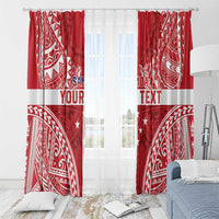 Personalised Toa Samoa Rugby Spirit Window Curtain Red Samoan Tribal Pattern - Polynesian Pride