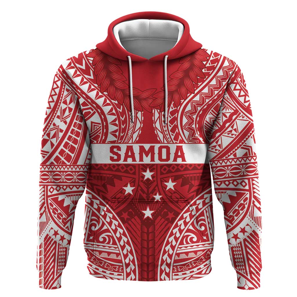 Personalised Toa Samoa Rugby Spirit Zip Hoodie Red Samoan Tribal Pattern - Polynesian Pride