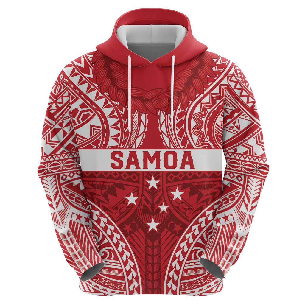 Personalised Toa Samoa Rugby Spirit Zip Hoodie Red Samoan Tribal Pattern - Polynesian Pride