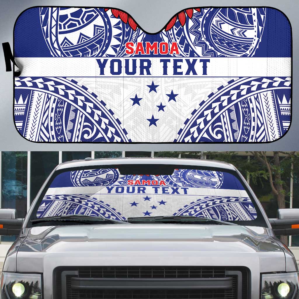 Personalised Toa Samoa Rugby Spirit Auto Sun Shade White Samoan Tribal Pattern - Polynesian Pride