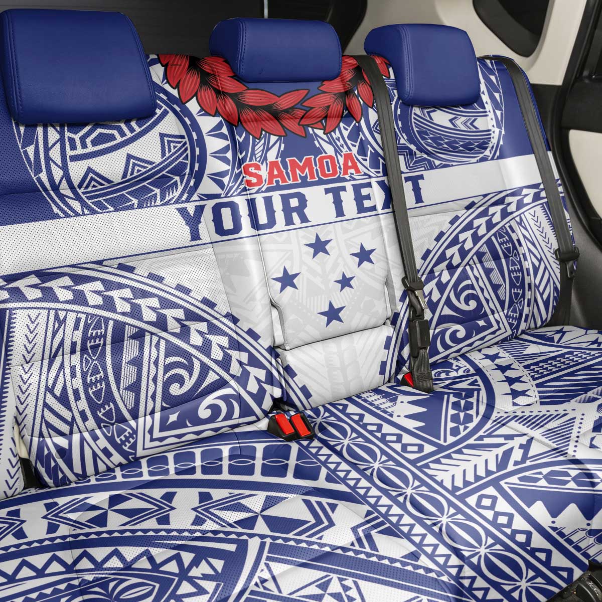 Personalised Toa Samoa Rugby Spirit Back Car Seat Cover White Samoan Tribal Pattern - Polynesian Pride