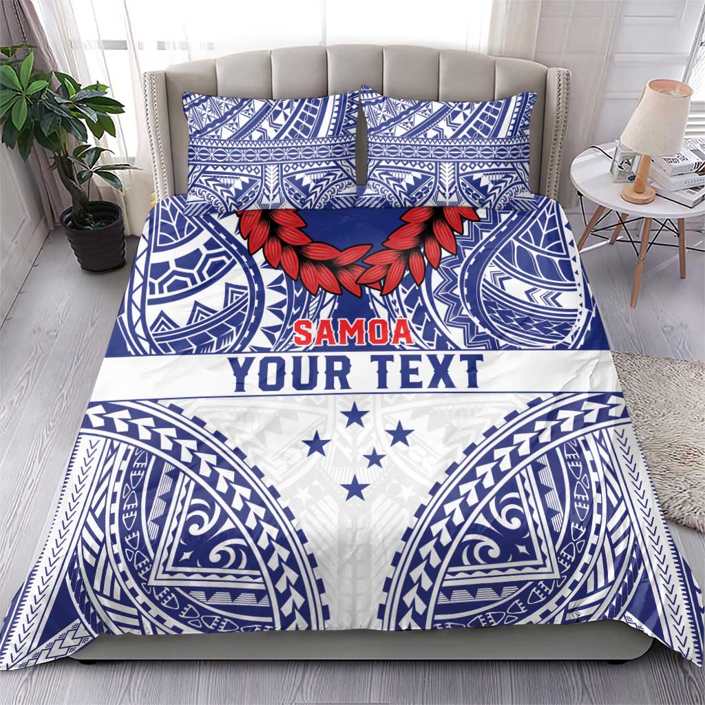 Personalised Toa Samoa Rugby Spirit Bedding Set White Samoan Tribal Pattern - Polynesian Pride