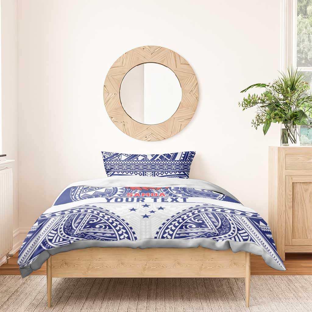 Personalised Toa Samoa Rugby Spirit Bedding Set White Samoan Tribal Pattern - Polynesian Pride