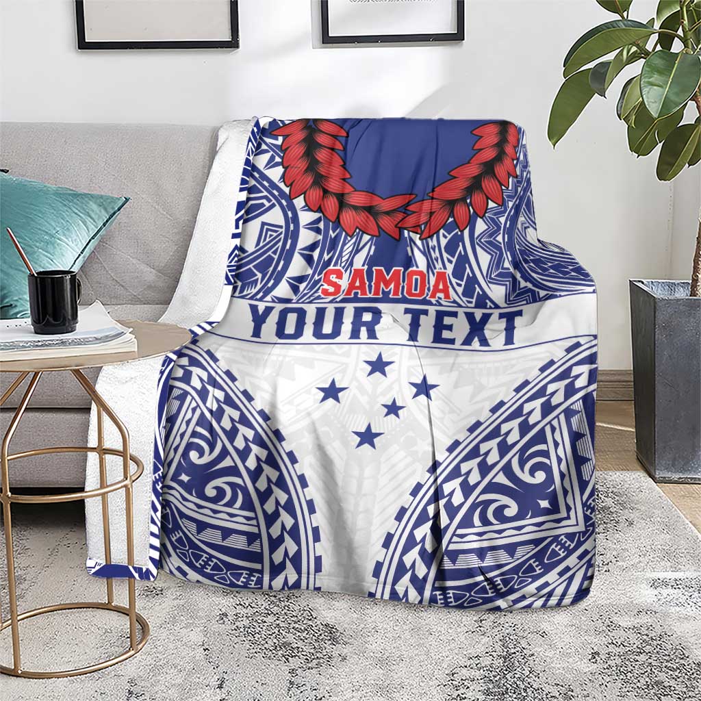 Personalised Toa Samoa Rugby Spirit Blanket White Samoan Tribal Pattern - Polynesian Pride