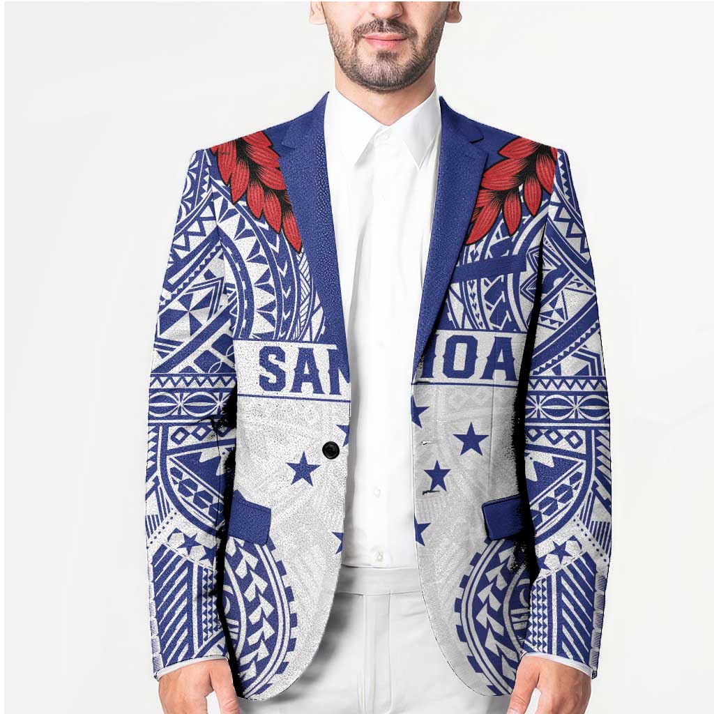 Personalised Toa Samoa Rugby Spirit Blazer White Samoan Tribal Pattern - Polynesian Pride