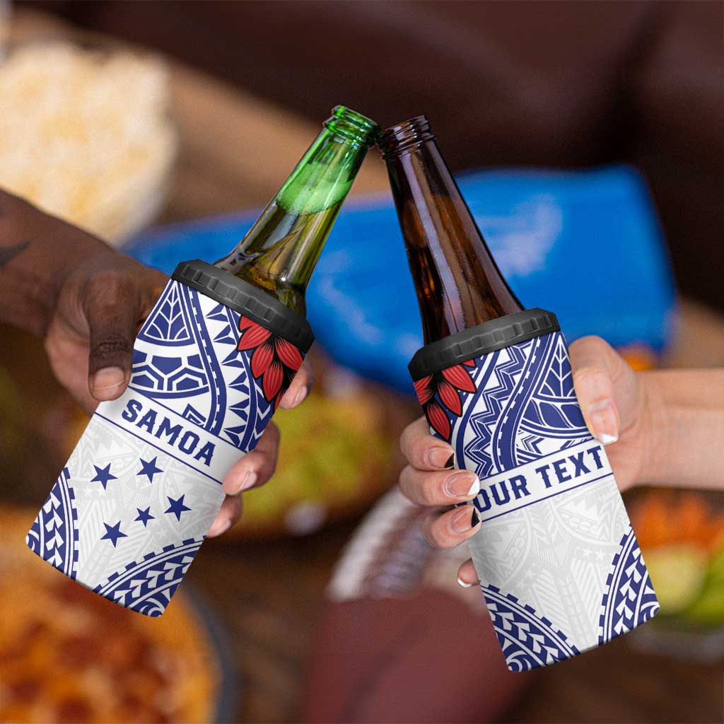 Personalised Toa Samoa Rugby Spirit 4 in 1 Can Cooler Tumbler White Samoan Tribal Pattern - Polynesian Pride