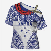 Personalised Toa Samoa Rugby Spirit Cross Shoulder Shirt White Samoan Tribal Pattern - Polynesian Pride