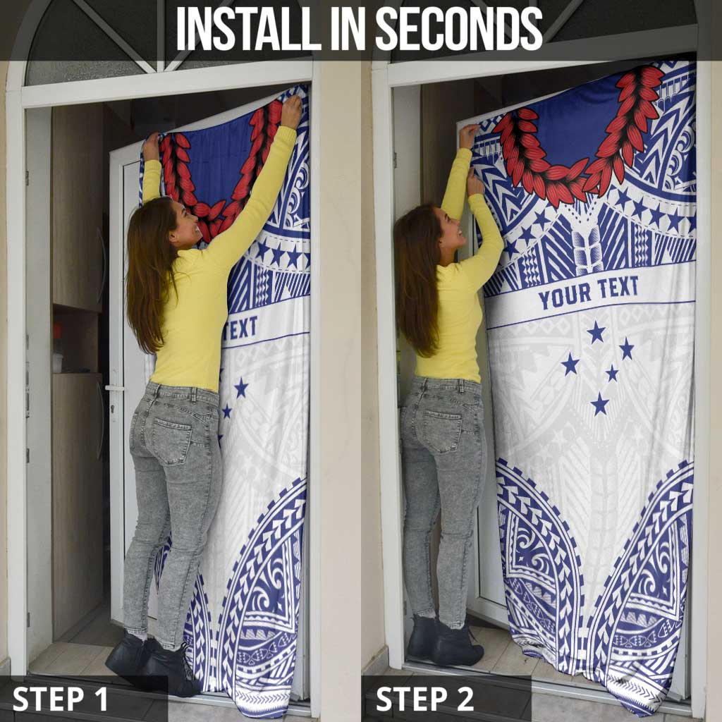 Personalised Toa Samoa Rugby Spirit Door Cover White Samoan Tribal Pattern - Polynesian Pride