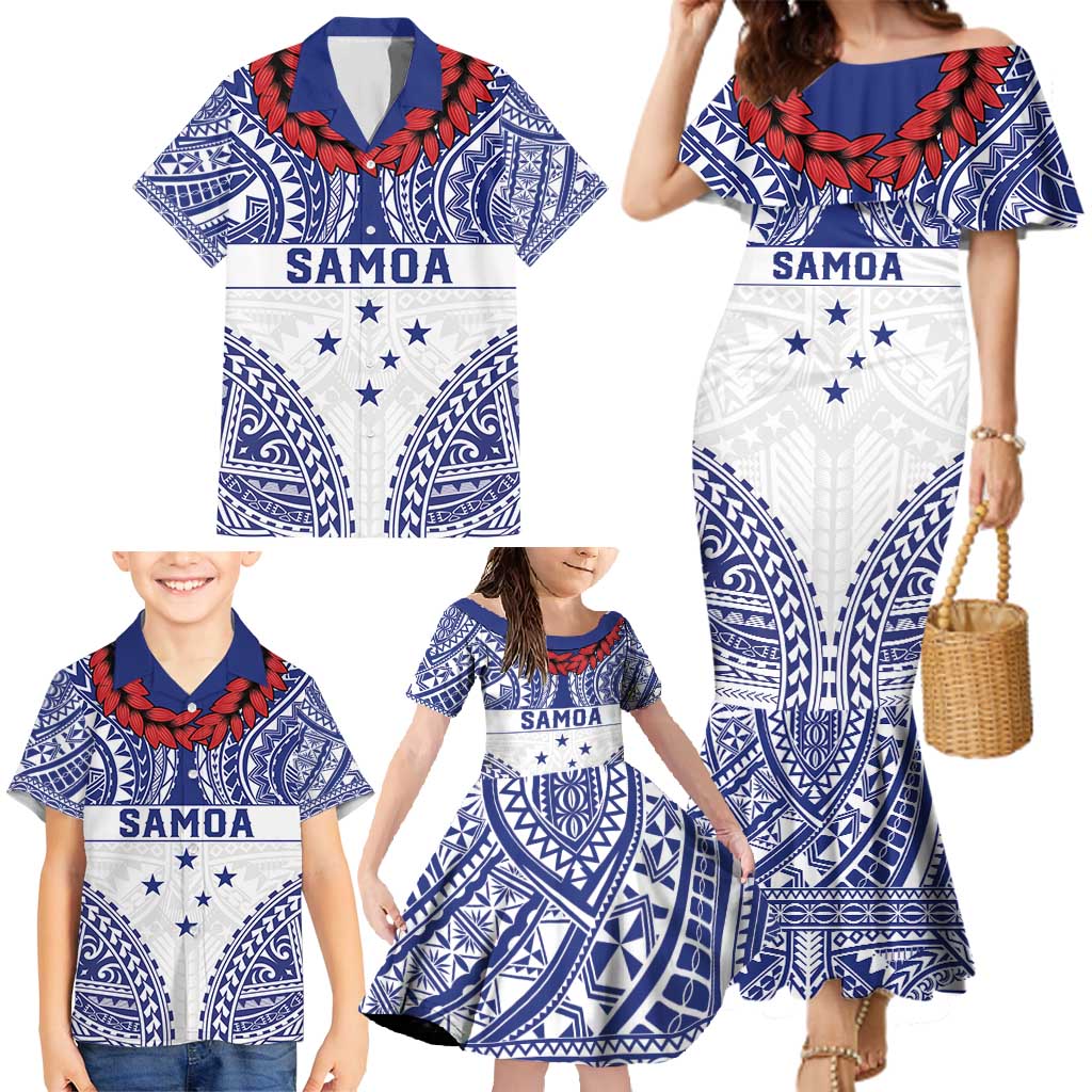 Personalised Toa Samoa Rugby Spirit Family Matching Mermaid Dress and Hawaiian Shirt White Samoan Tribal Pattern - Polynesian Pride