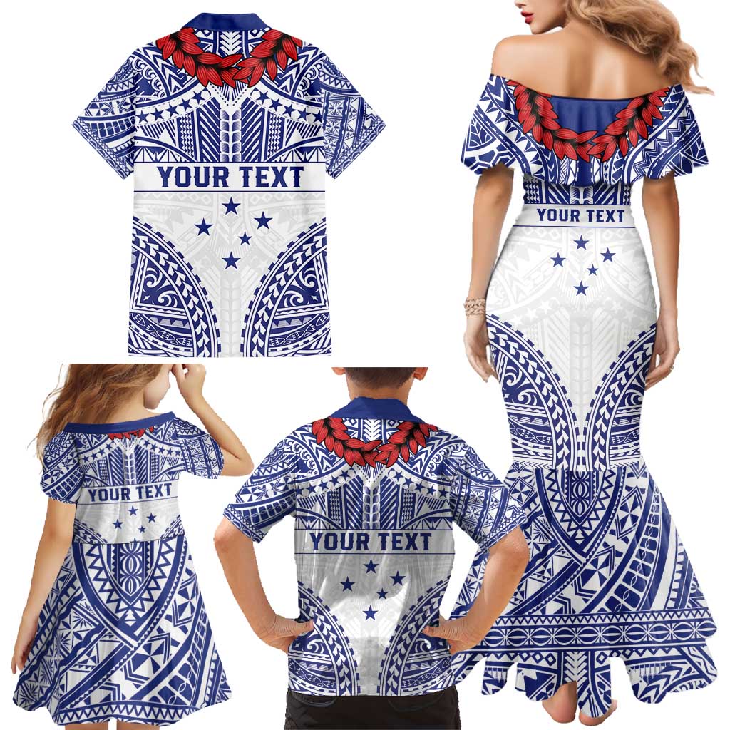 Personalised Toa Samoa Rugby Spirit Family Matching Mermaid Dress and Hawaiian Shirt White Samoan Tribal Pattern - Polynesian Pride