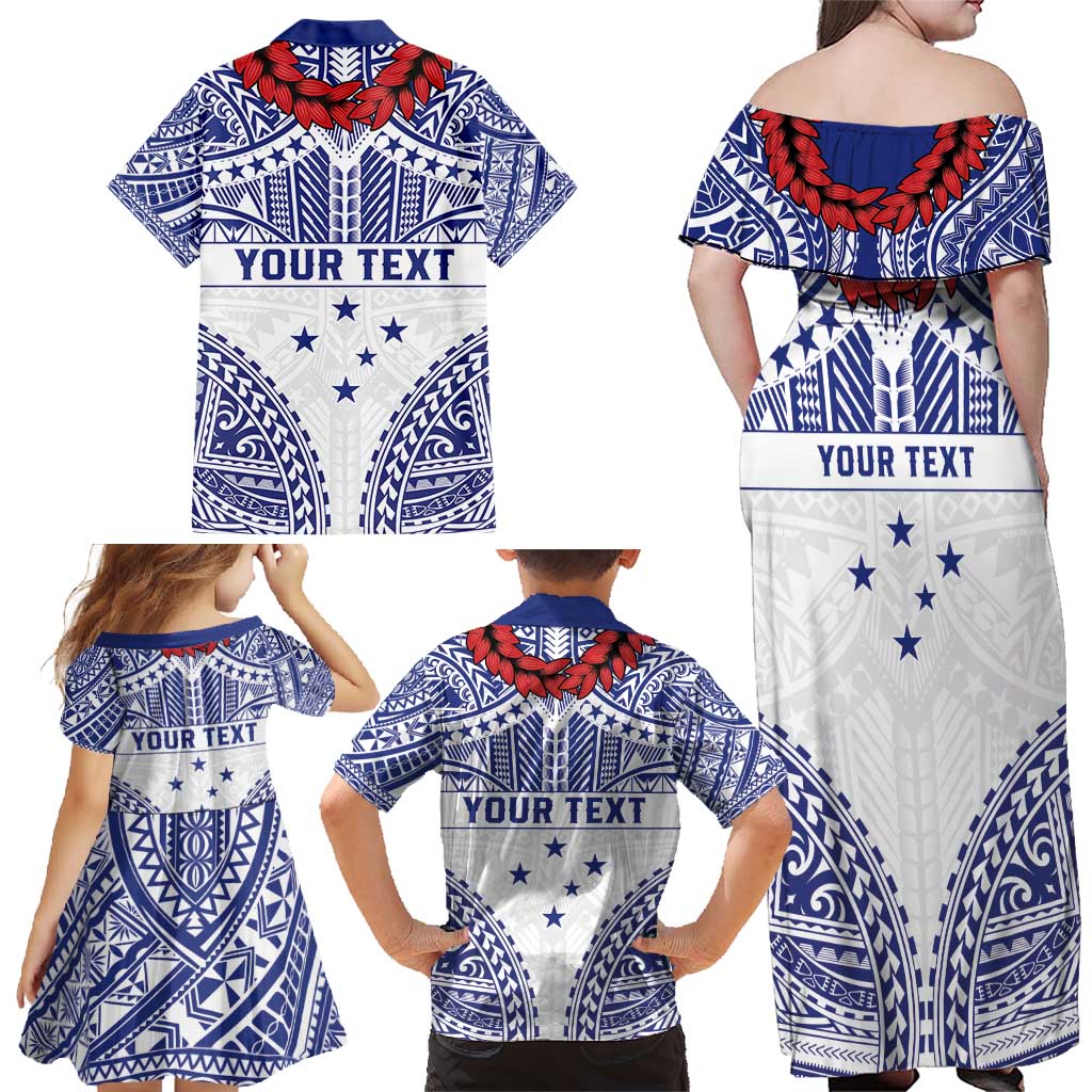 Personalised Toa Samoa Rugby Spirit Family Matching Off Shoulder Maxi Dress and Hawaiian Shirt White Samoan Tribal Pattern - Polynesian Pride