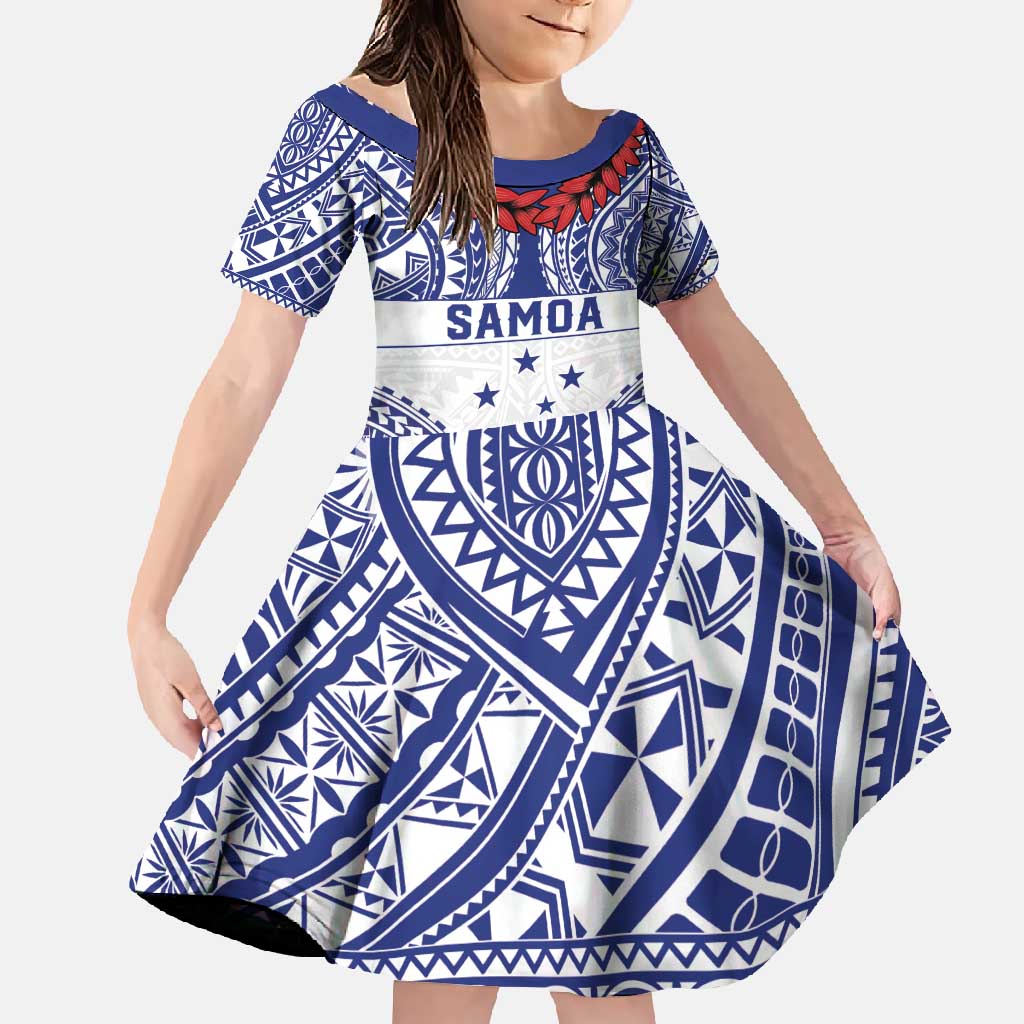 Personalised Toa Samoa Rugby Spirit Family Matching Short Sleeve Bodycon Dress and Hawaiian Shirt White Samoan Tribal Pattern - Polynesian Pride