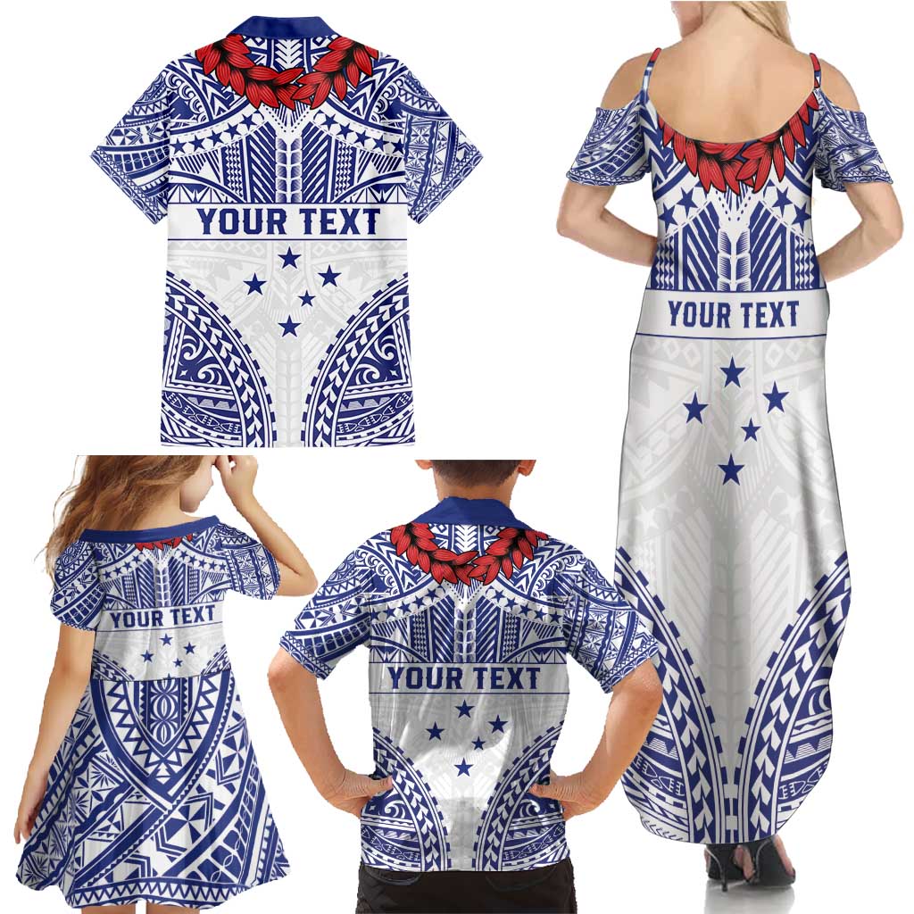 Personalised Toa Samoa Rugby Spirit Family Matching Summer Maxi Dress and Hawaiian Shirt White Samoan Tribal Pattern - Polynesian Pride