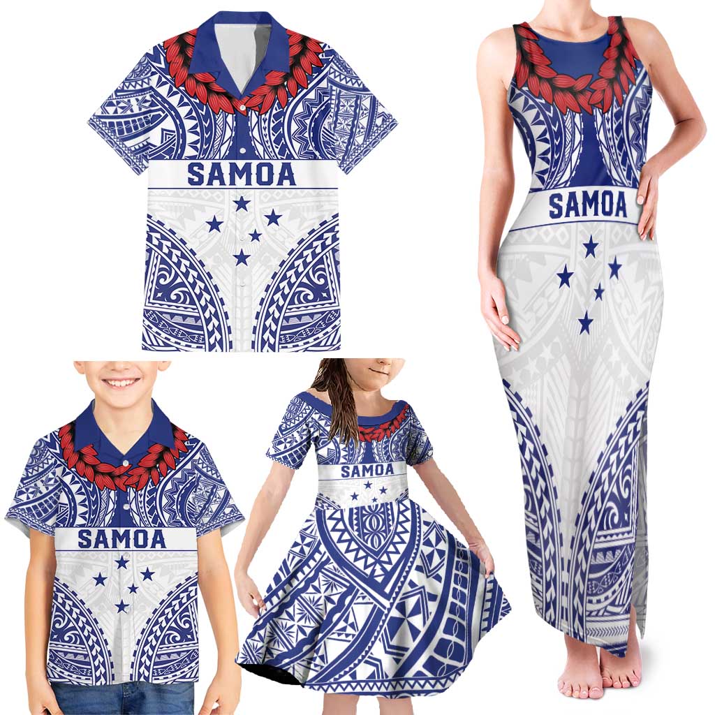 Personalised Toa Samoa Rugby Spirit Family Matching Tank Maxi Dress and Hawaiian Shirt White Samoan Tribal Pattern - Polynesian Pride