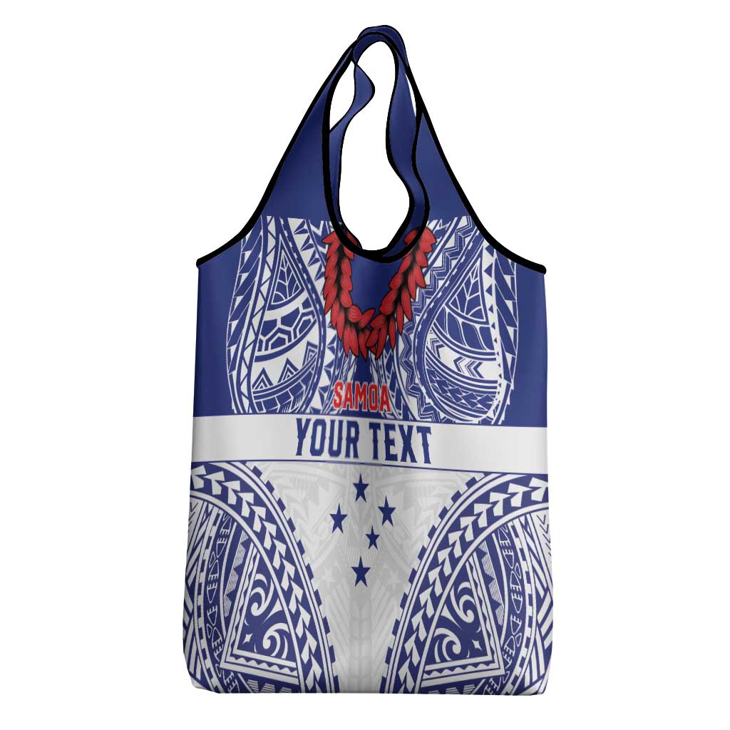 Personalised Toa Samoa Rugby Spirit Grocery Bag White Samoan Tribal Pattern - Polynesian Pride