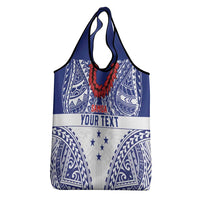 Personalised Toa Samoa Rugby Spirit Grocery Bag White Samoan Tribal Pattern - Polynesian Pride