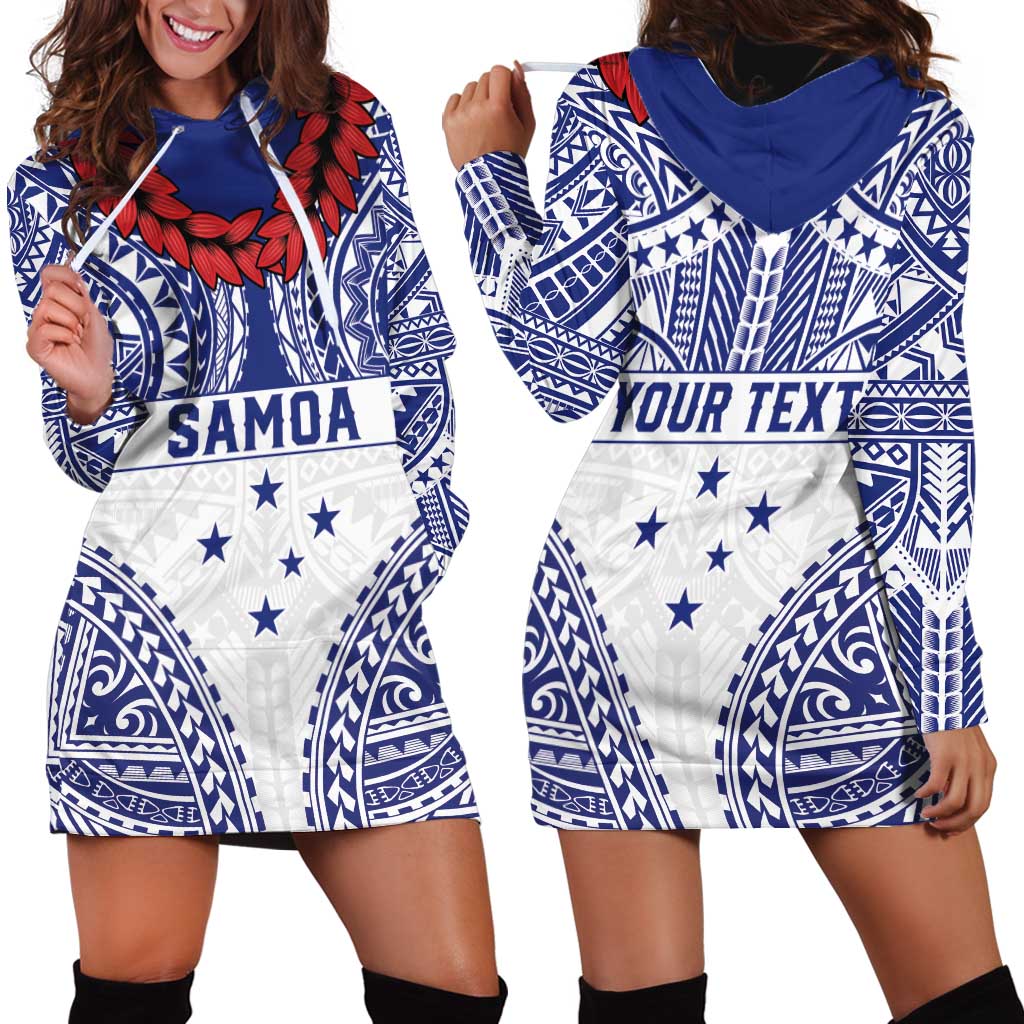 Personalised Toa Samoa Rugby Spirit Hoodie Dress White Samoan Tribal Pattern - Polynesian Pride