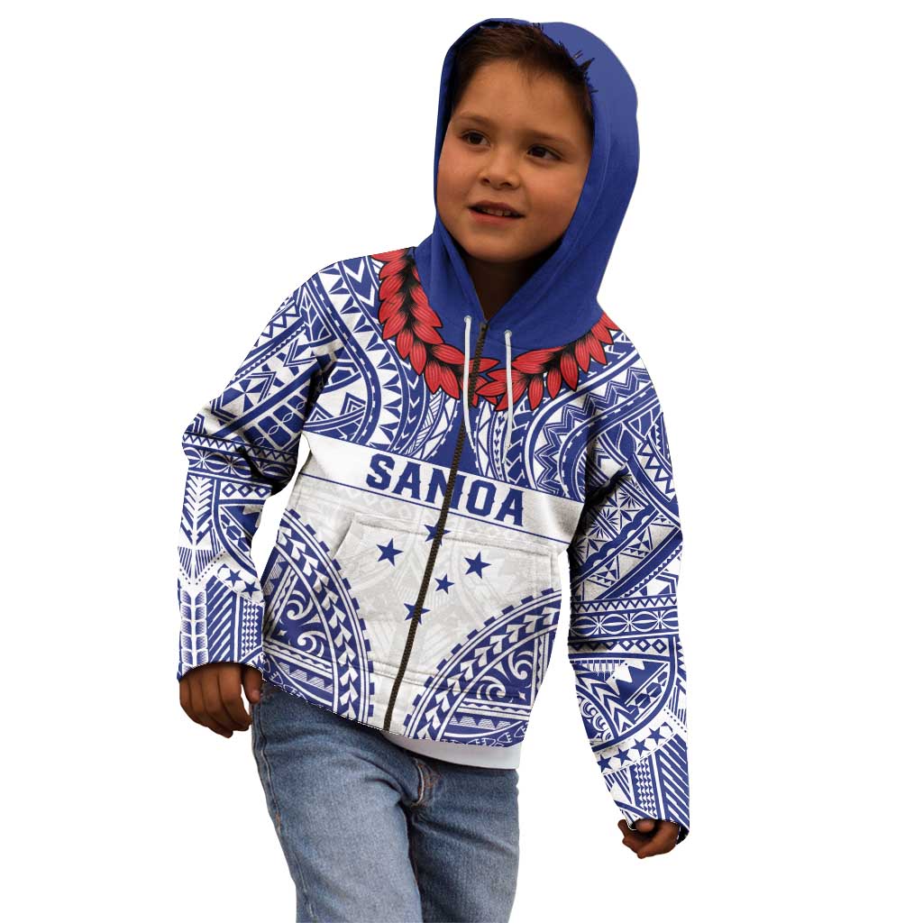 Personalised Toa Samoa Rugby Spirit Kid Hoodie White Samoan Tribal Pattern - Polynesian Pride