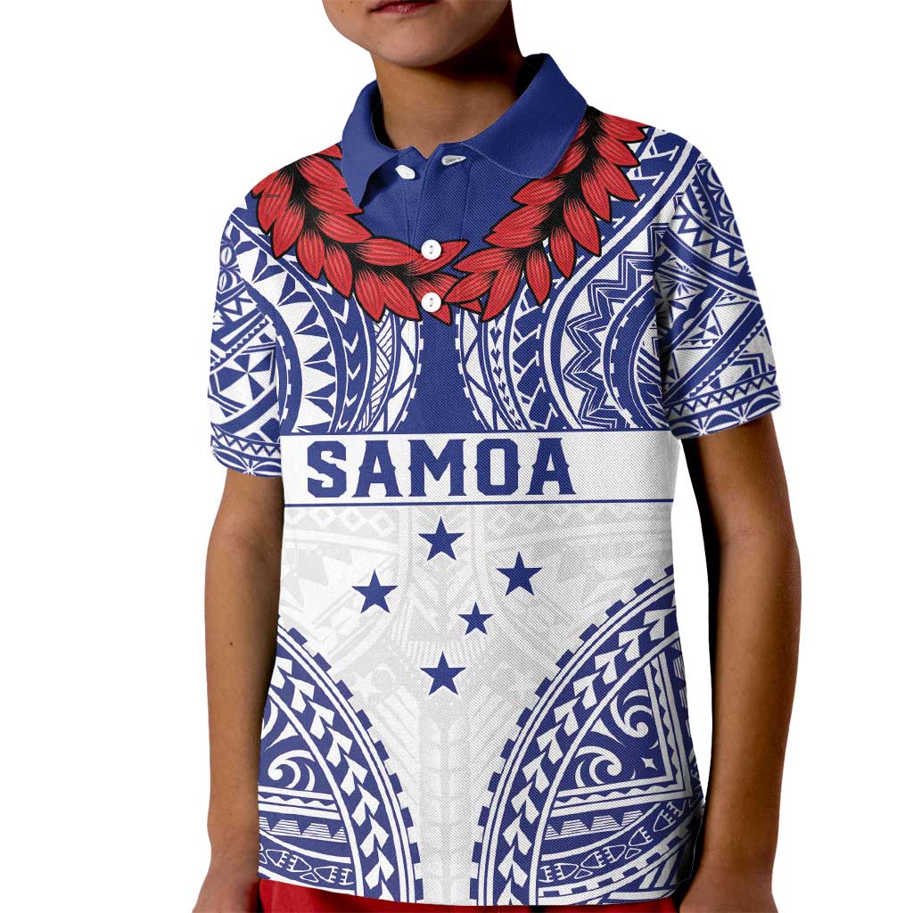 Personalised Toa Samoa Rugby Spirit Kid Polo Shirt White Samoan Tribal Pattern - Polynesian Pride