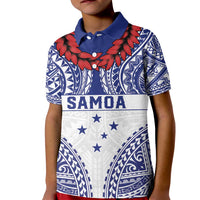Personalised Toa Samoa Rugby Spirit Kid Polo Shirt White Samoan Tribal Pattern - Polynesian Pride