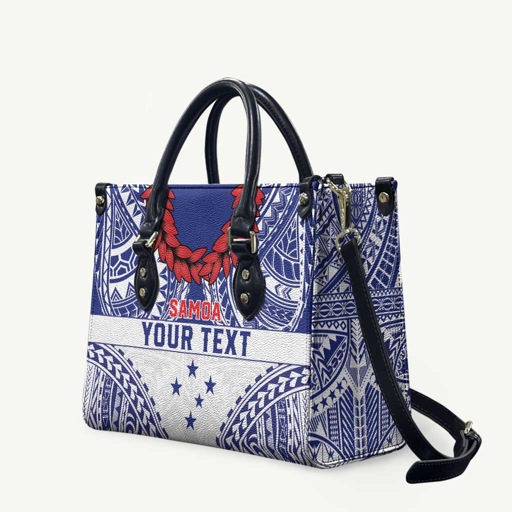 Personalised Toa Samoa Rugby Spirit Leather Bag White Samoan Tribal Pattern - Polynesian Pride