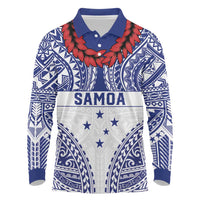 Personalised Toa Samoa Rugby Spirit Long Sleeve Polo Shirt White Samoan Tribal Pattern - Polynesian Pride