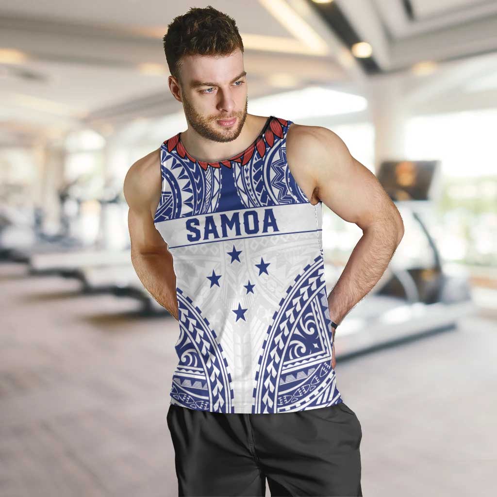 Personalised Toa Samoa Rugby Spirit Men Tank Top White Samoan Tribal Pattern - Polynesian Pride