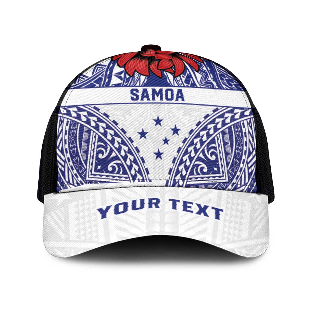 Personalised Toa Samoa Rugby Spirit Mesh Trucker Cap White Samoan Tribal Pattern - Polynesian Pride