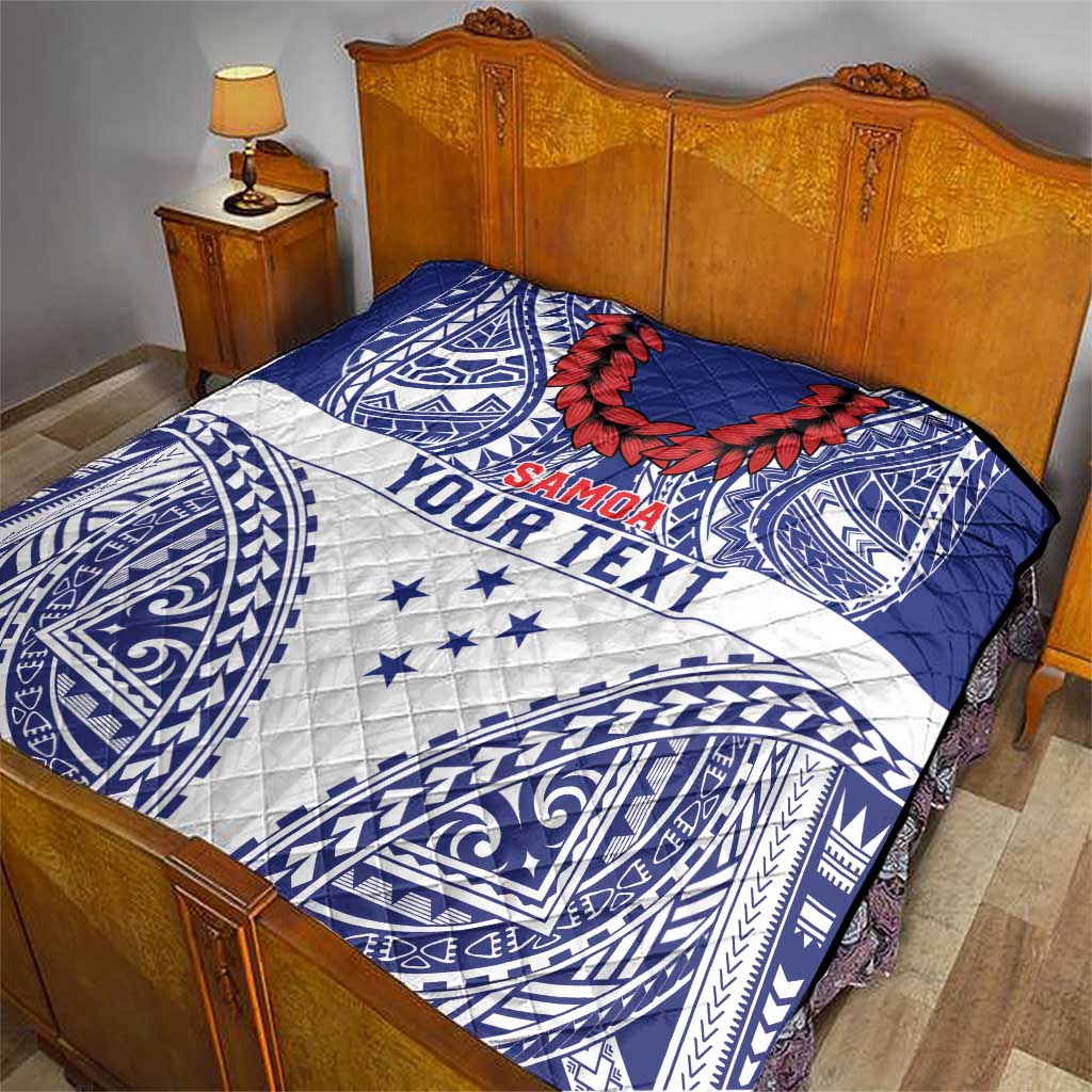 Personalised Toa Samoa Rugby Spirit Quilt White Samoan Tribal Pattern - Polynesian Pride
