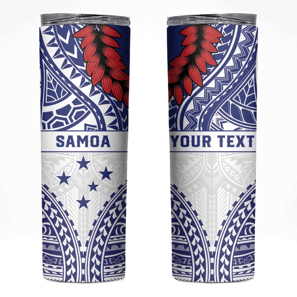 Personalised Toa Samoa Rugby Spirit Skinny Tumbler White Samoan Tribal Pattern - Polynesian Pride