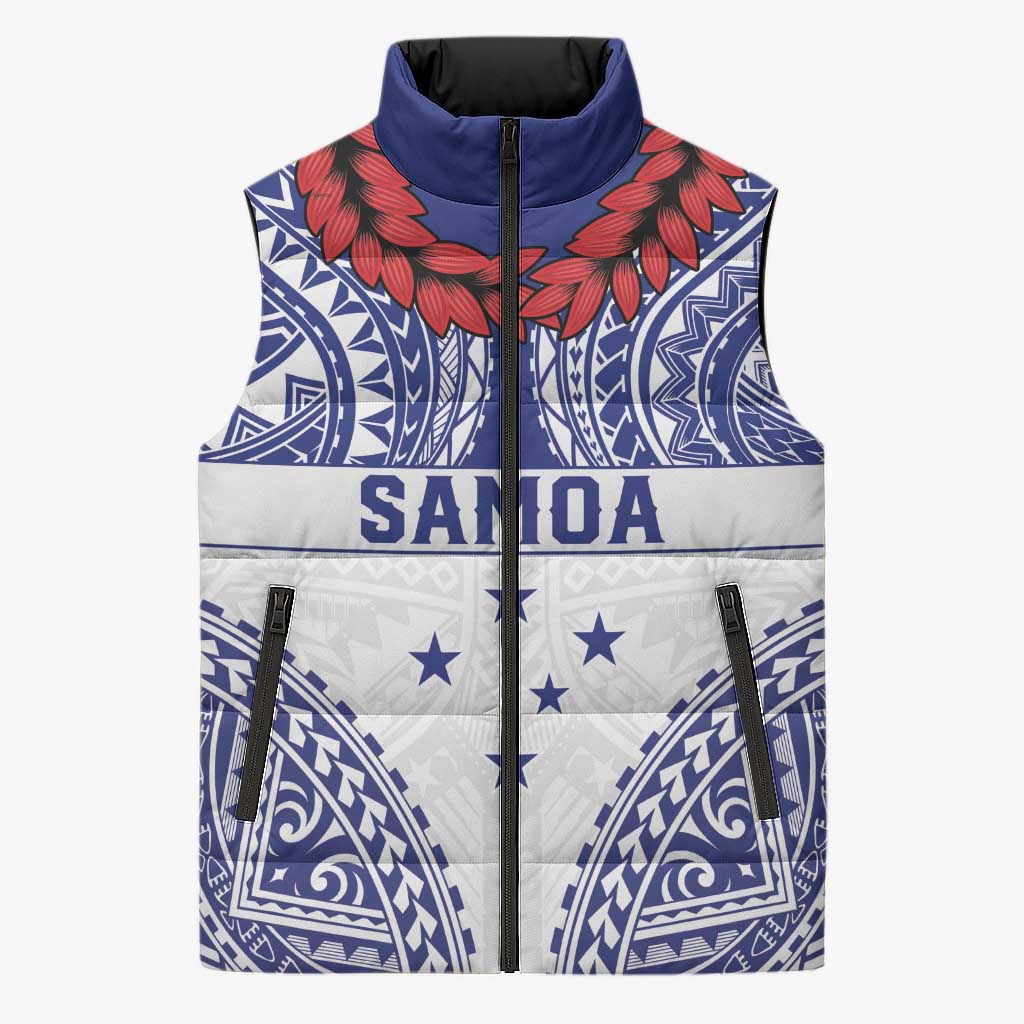 Personalised Toa Samoa Rugby Spirit Sleeveless Puffer Jacket White Samoan Tribal Pattern - Polynesian Pride