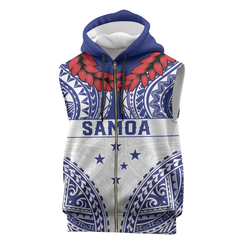 Personalised Toa Samoa Rugby Spirit Sleeveless Zip Hoodie White Samoan Tribal Pattern - Polynesian Pride