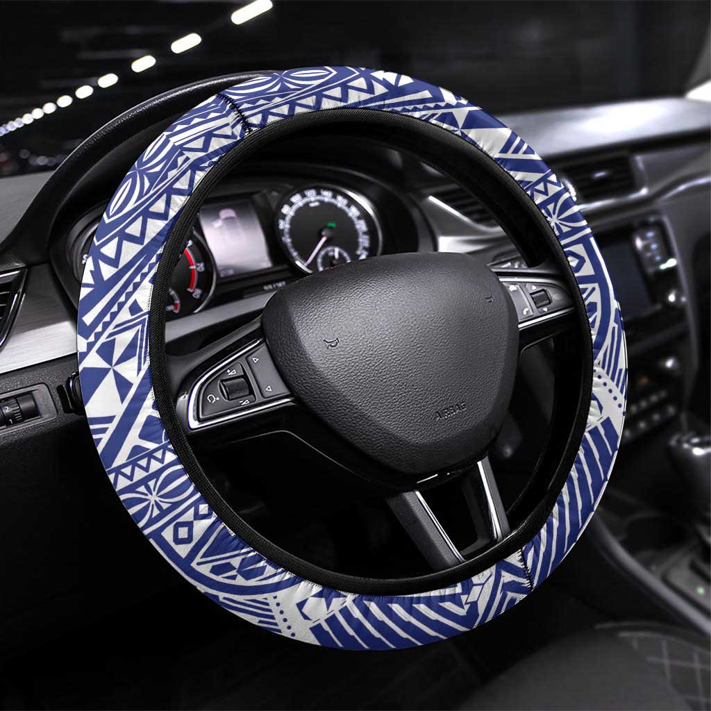 Toa Samoa Rugby Spirit Steering Wheel Cover White Samoan Tribal Pattern - Polynesian Pride