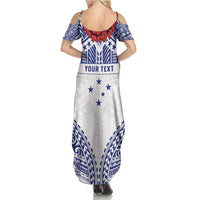 Personalised Toa Samoa Rugby Spirit Summer Maxi Dress White Samoan Tribal Pattern - Polynesian Pride