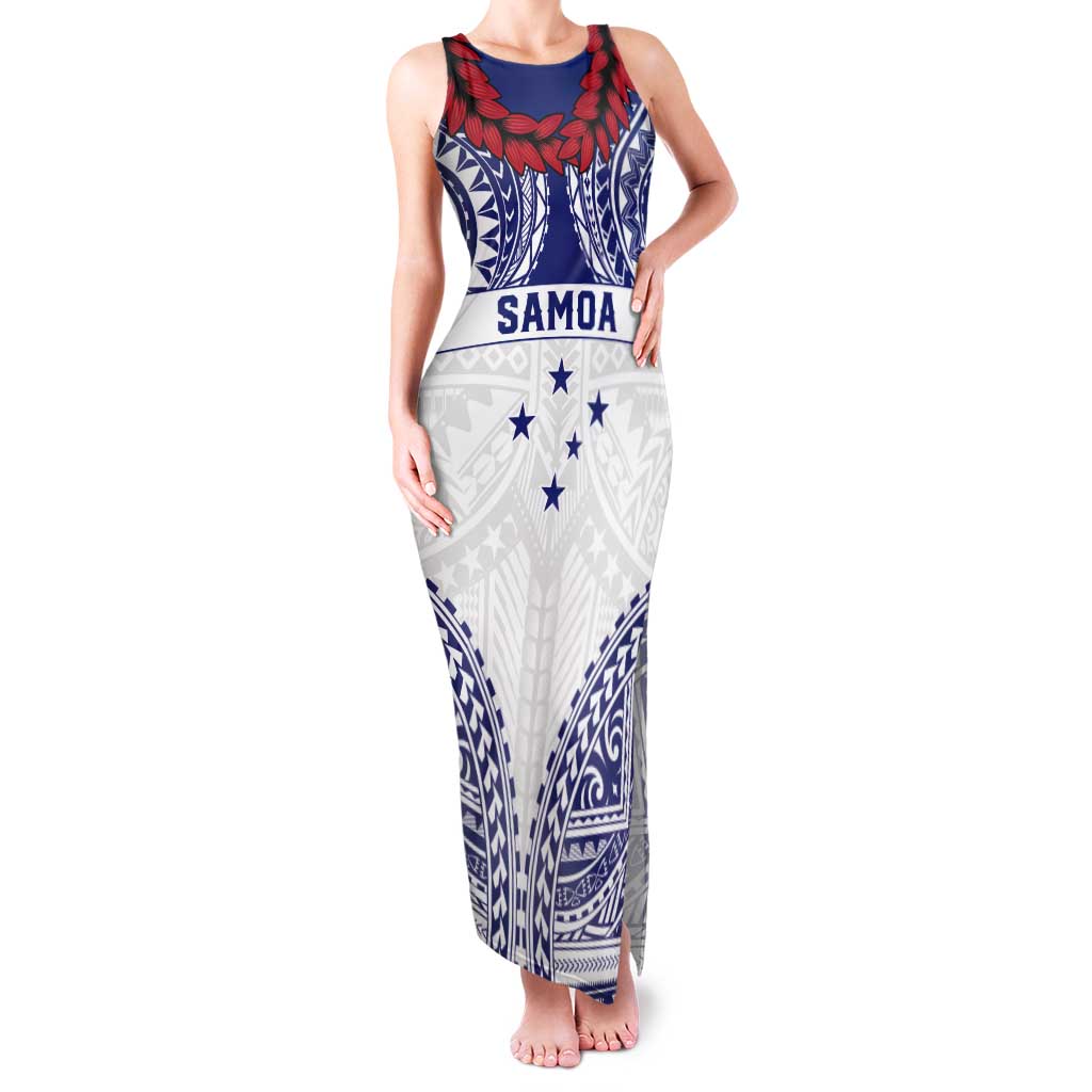 Personalised Toa Samoa Rugby Spirit Tank Maxi Dress White Samoan Tribal Pattern - Polynesian Pride