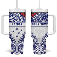 Personalised Toa Samoa Rugby Spirit Tumbler With Handle White Samoan Tribal Pattern - Polynesian Pride