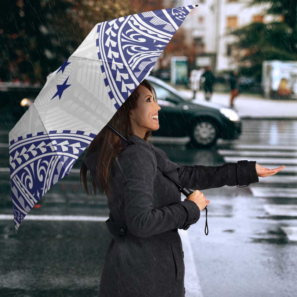 Personalised Toa Samoa Rugby Spirit Umbrella White Samoan Tribal Pattern - Polynesian Pride