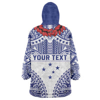 Personalised Toa Samoa Rugby Spirit Wearable Blanket Hoodie White Samoan Tribal Pattern - Polynesian Pride